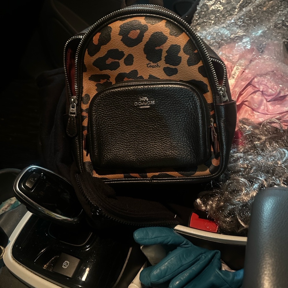 Coach Tan and Black Leopard Backpack